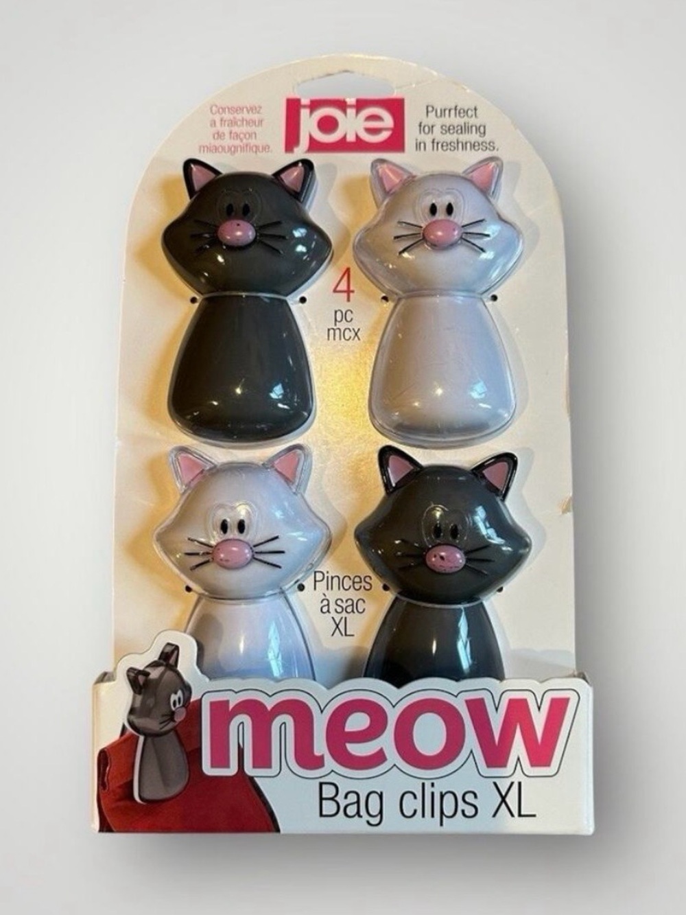Joie Meow Cat XL Bag Clips – Black & Light Gray - 4-Pack
